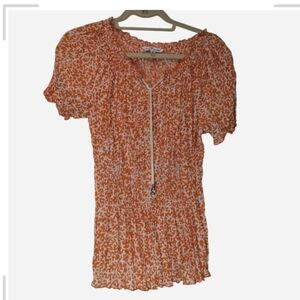 Croft & Barrow Orange and White Smocked Blouse